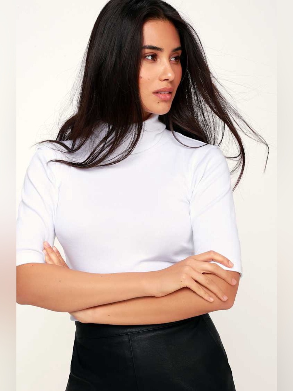 Free People Sunshine White Mock Neck Short Sleeve Top Small